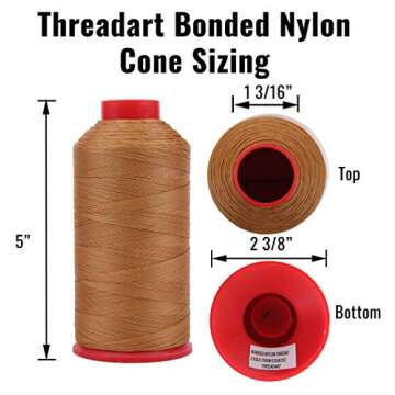 Threadart Heavy Duty Bonded Nylon Thread - 1650 yards (1500m) - Coated No Unravel - #69 T70 Size 210D/3 - For Upholstery, Leather, Vinyl, Weaving Hair, Denim, and Other Heavy Fabric - Black