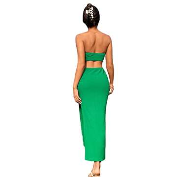 SweatyRocks Women's Strapless Bandeau Tube Split Cut Out Dress Sleeveless Maxi Dresses Dark Green S