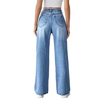 SweatyRocks Women's High Waisted Ripped Jeans Distressed Boyfriend Denim Pants Light Blue S