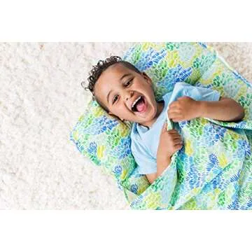 LOVEVERY The Nap Mat One-Piece Cozy Naptime Set with Padded Mat, Blanket, & Pillow for Toddlers; Soft Organic Cotton, Perfect for Kids Preschool, Daycare, Travel Sleeping Bag, Ages 18+ Months.