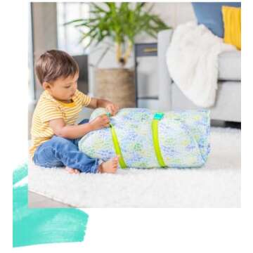 LOVEVERY The Nap Mat One-Piece Cozy Naptime Set with Padded Mat, Blanket, & Pillow for Toddlers; Soft Organic Cotton, Perfect for Kids Preschool, Daycare, Travel Sleeping Bag, Ages 18+ Months.