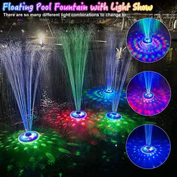 LanPool Floating Water Fountain with Underwater Lights, Rechargeable Battery Powered Pump Outdoor, 2 Modes Sprinkler Waterfall fountain for Inground Above Ground Pool, Pond-1PC