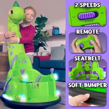 Bumpeez Bumper Car for Kids, 12V Electric Ride on Toy with Remote Control, LED Lights & Music for Toddlers 1-3, Birthday Gift Ages 1 2 3 4 5 Years Old Boys & Girl, Baby & Children 3-6, Dinosaur
