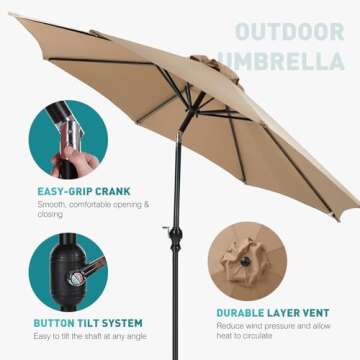 OLIXIS 9ft Patio Umbrella – Sturdy & Stylish Outdoor Shade Solution