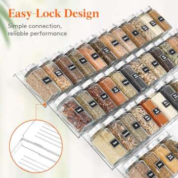 Lifewit Plastic Adjustable Spice Drawer Organizer, Expandable Spice Rack for Countertop, Jar Storage Tray for Condiment, Seasoning, Syrup,Liquor, Medicine for Kitchen, Pantry, Set of 4, Clear