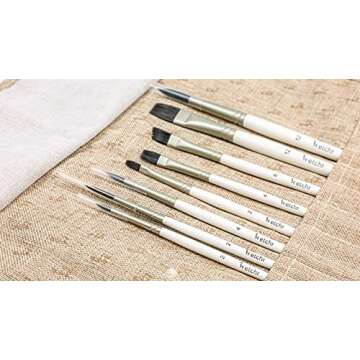Etchr Gouache Brush Set - Set of 8 Gouache - Vegan-Friendly Paint Brush Set - Travel Brushes with Linen Roll-Up Pouch