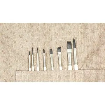 Etchr Gouache Brush Set - Set of 8 Gouache - Vegan-Friendly Paint Brush Set - Travel Brushes with Linen Roll-Up Pouch