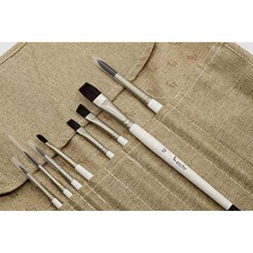 Etchr Gouache Brush Set - Set of 8 Gouache - Vegan-Friendly Paint Brush Set - Travel Brushes with Linen Roll-Up Pouch