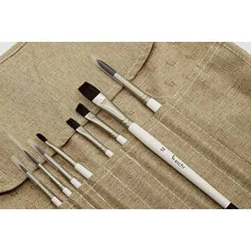Etchr Gouache Brush Set - Set of 8 Gouache - Vegan-Friendly Paint Brush Set - Travel Brushes with Linen Roll-Up Pouch