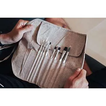 Etchr Gouache Brush Set - Set of 8 Gouache - Vegan-Friendly Paint Brush Set - Travel Brushes with Linen Roll-Up Pouch