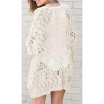 Lightweight Beige Crochet Cardigan Women Summer Spring Essential