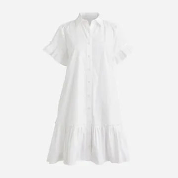 YEXPINE Women's Ruffle Mini Shirt Dress Short Sleeve Button Up Shift Dress Cotton Drop Waist Shirt Dress White