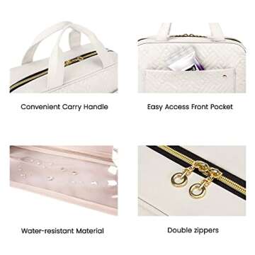 BAGSMART Toiletry Bag Travel Bag with Hanging Hook, Water-resistant Makeup Cosmetic Bag Travel Organizer for Accessories, Shampoo, Full Sized Container, Toiletries (Beige, Large)