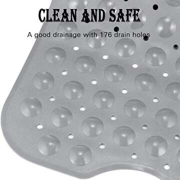 YINENN Bath and Shower Safety Mats 40x16 inch, Non Slip with Suction Cups for Bathroom Stall and Tub Floor, Extra Large and Machine Washable, Drain Holes Keep Bathtub Clean, Grey