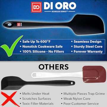 DI ORO Silicone Spatula Set - 600°F Heat-Resistant Kitchen Tools for Cooking & Baking (4pc, Black)
