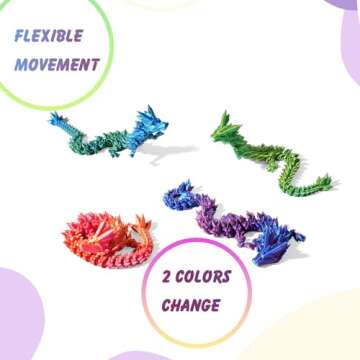 PETBSNVB 12" 3D Printed Dragon, Articulated Dragon, Crystal Dragon, Dragon Fidget Toy, Home Office Decor Executive Desk Toy (Purple)
