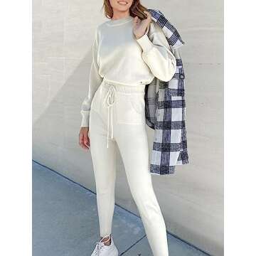 ANRABESS Women's Two Piece Outfits Sweater Sets Long Sleeve Knit Pullover and Jogger Pants Tracksuit Lounge Set 2024 Clothes Medium