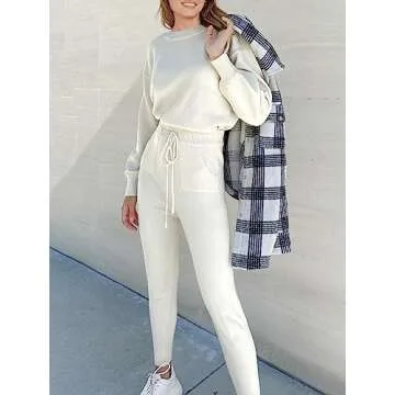 ANRABESS Women's Two Piece Outfits Sweater Sets Long Sleeve Knit Pullover and Jogger Pants Tracksuit Lounge Set 2024 Clothes Medium