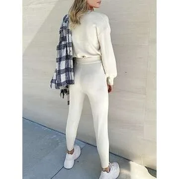 ANRABESS Women's Two Piece Outfits Sweater Sets Long Sleeve Knit Pullover and Jogger Pants Tracksuit Lounge Set 2024 Clothes Medium