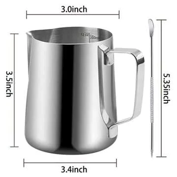 NewGF Premium Milk Frothing Pitcher - 12oz Stainless Steel Coffee Art Tool