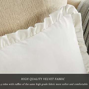 GIGIZAZA Velvet Cream 18x18 Pillow Covers, Set of 2 Decorative Ruffle Ivory Cushoin Pillow Covers for Sofa Couch