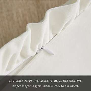 GIGIZAZA Velvet Cream 18x18 Pillow Covers, Set of 2 Decorative Ruffle Ivory Cushoin Pillow Covers for Sofa Couch