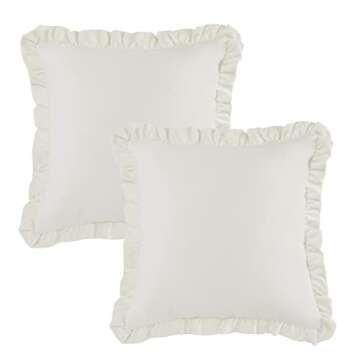 GIGIZAZA Velvet Cream 18x18 Pillow Covers, Set of 2 Decorative Ruffle Ivory Cushoin Pillow Covers for Sofa Couch