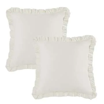 GIGIZAZA Velvet Cream 18x18 Pillow Covers, Set of 2 Decorative Ruffle Ivory Cushoin Pillow Covers for Sofa Couch