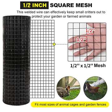 24'' x 25' 1/2inch Hardware Cloth 19 Gauge Black Vinyl Coated Welded Fence Mesh for Home and Garden Fence and Home Improvement Project