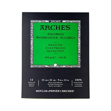 Arches Watercolor Pad 9x12 - 100% Cotton Paper for Artists - 12 Sheets