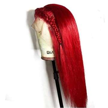 KRN Red Color Brazillian Virgin Human Hair Silky Straight 130% Density Lace Front Wigs Pre-Plucked Hairline Full Lace Wig with Baby Hair for Women (14 Inch, Lace Front Wig)