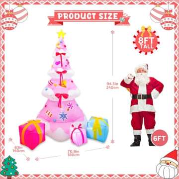 OurWarm 8FT Christmas Inflatable Outdoor Decoration, Pink Inflatable Christmas Tree with 3 Gift Boxe...