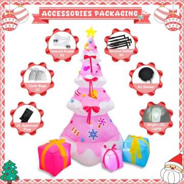 OurWarm 8FT Christmas Inflatable Outdoor Decoration, Pink Inflatable Christmas Tree with 3 Gift Boxes Christmas Blow Ups Yard Decorations with Built-in LED Lights for Outside Xmas Garden Lawn Decor