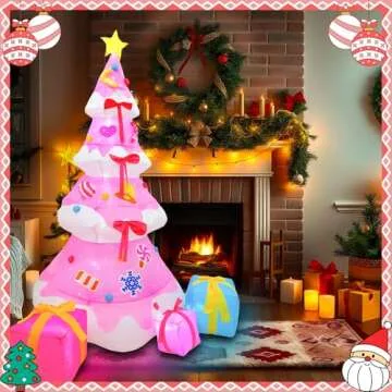 OurWarm 8FT Christmas Inflatable Outdoor Decoration, Pink Inflatable Christmas Tree with 3 Gift Boxes Christmas Blow Ups Yard Decorations with Built-in LED Lights for Outside Xmas Garden Lawn Decor