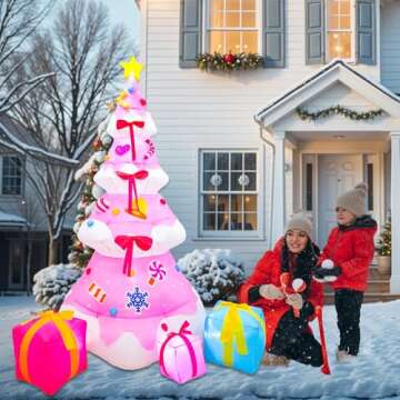 OurWarm 8FT Christmas Inflatable Outdoor Decoration, Pink Inflatable Christmas Tree with 3 Gift Boxes Christmas Blow Ups Yard Decorations with Built-in LED Lights for Outside Xmas Garden Lawn Decor