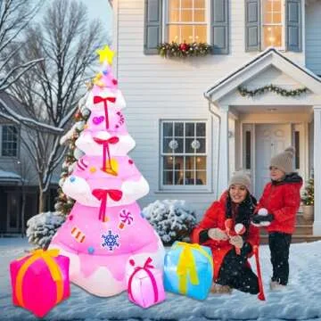 OurWarm 8FT Christmas Inflatable Outdoor Decoration, Pink Inflatable Christmas Tree with 3 Gift Boxes Christmas Blow Ups Yard Decorations with Built-in LED Lights for Outside Xmas Garden Lawn Decor