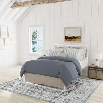 Rugs America Gabriel Collection, GL55C, Prussian Sundara, Blue/Beige, 8' x 10', .4" Thick, Area Rug, Soft, Durable, Vintage Inspired, Distressed, Low Pile, Non-Shedding, Easy Clean, Living Room Rug