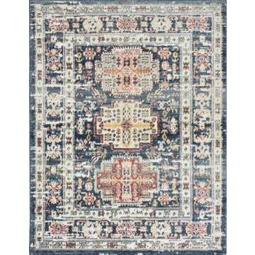 Rugs America Gabriel Collection, GL55C, Prussian Sundara, Blue/Beige, 8' x 10', .4" Thick, Area Rug, Soft, Durable, Vintage Inspired, Distressed, Low Pile, Non-Shedding, Easy Clean, Living Room Rug