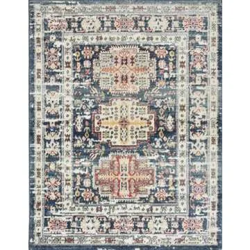 Rugs America Gabriel Collection, GL55C, Prussian Sundara, Blue/Beige, 8' x 10', .4" Thick, Area Rug, Soft, Durable, Vintage Inspired, Distressed, Low Pile, Non-Shedding, Easy Clean, Living Room Rug