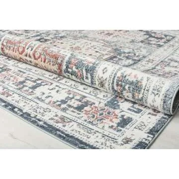 Rugs America Gabriel Collection, GL55C, Prussian Sundara, Blue/Beige, 8' x 10', .4" Thick, Area Rug, Soft, Durable, Vintage Inspired, Distressed, Low Pile, Non-Shedding, Easy Clean, Living Room Rug