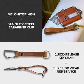 Trayvax Keyton Leather Keychain, Quick Release Carabiner Clip Key Chain for Men and Women, Stainless Steel, Black Tobacco Brown