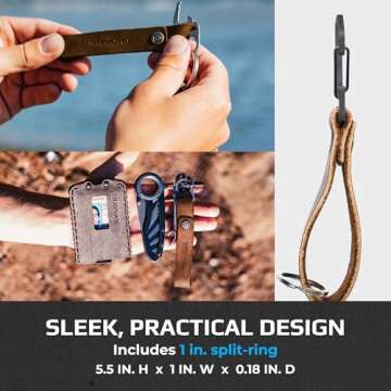 Trayvax Keyton Leather Keychain, Quick Release Carabiner Clip Key Chain for Men and Women, Stainless Steel, Black Tobacco Brown