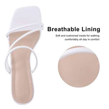 LACUONE Women's Mid Heel Sandals Chunky Block Heels Slides Strappy Slip-on Mules (8.5,C-White)