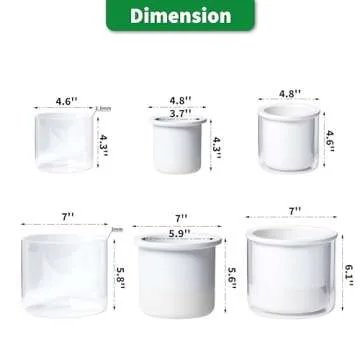 Phoenix Vine 6 Inch 4 Inch Self Watering Planter Pots, Design White Terracotta Pots for Plants, Indoor Cylinder Terra Cotta Pots with Glass Vase Set, 51-B-G-46