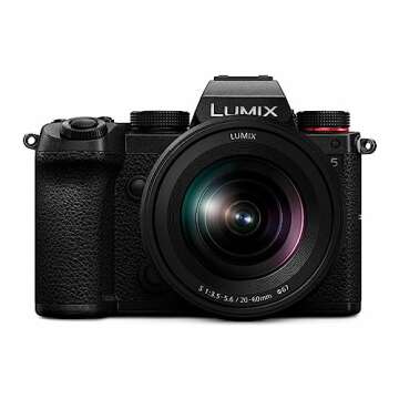 Panasonic LUMIX S5 4K Mirrorless Full-Frame L-Mount Camera with LUMIX S 20-60mm f/3.5-5.6 Lens Bundle with Sling Camera Bag, Lithium-Ion Battery Pack, 64GB SD Cards, Cleaning Wipes and Cable (7 Items)