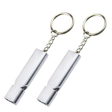 Ontrip Double Tube Survival Whistle,amp,Portable Aluminum Alloy Safety Whistle for Outdoor Hiking Camping (Silver)