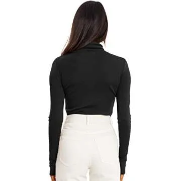 Trendy Queen Black Turtleneck for Women Long Sleeve Shirts Fall Clothes Slim Fit Tight Basic Layering Stretch Soft Business Thermal Underwear Scrub Undershirts Fall Tops