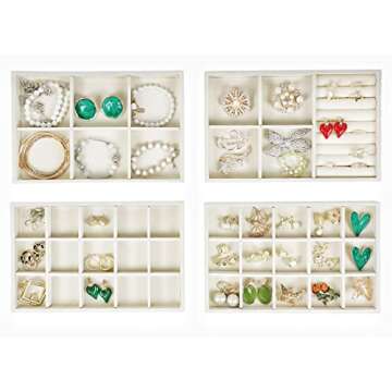 Set of 4 Stackable Jewelry Trays Organizer, Velvet Earring Organizer, Jewelry Organizer Showcase Dis...
