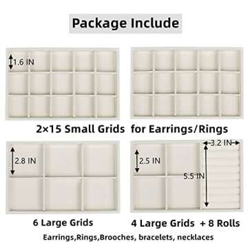 Set of 4 Stackable Jewelry Trays Organizer, Velvet Earring Organizer, Jewelry Organizer Showcase Display Drawer Organizer Storage, Earring Holder Necklace Bracelet Ring Accessary Organizers (Beige)