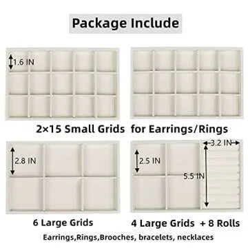 Set of 4 Stackable Jewelry Trays Organizer, Velvet Earring Organizer, Jewelry Organizer Showcase Display Drawer Organizer Storage, Earring Holder Necklace Bracelet Ring Accessary Organizers (Beige)